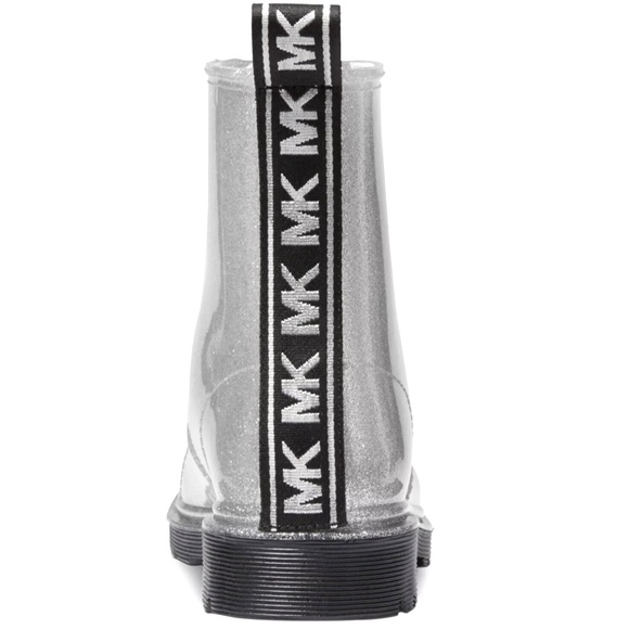 MICHAEL KORS Tavie Silver Logo Tape Lug Sole Lace-Up Rain Bootie Fashion Boots 8 - Picture 3 of 16